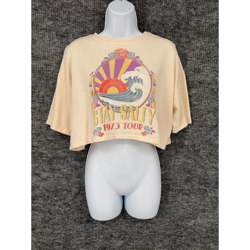 Billabong X The Salty Blonde Shirt Womens XS Beige Cropped Stay Salty 1973 Tour